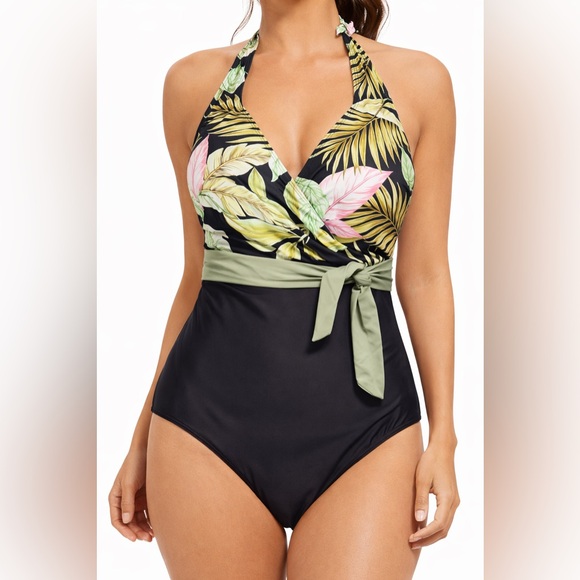 Lands' End Other - NWT Lands' End Leaf Print Halter Wrap Swimsuit